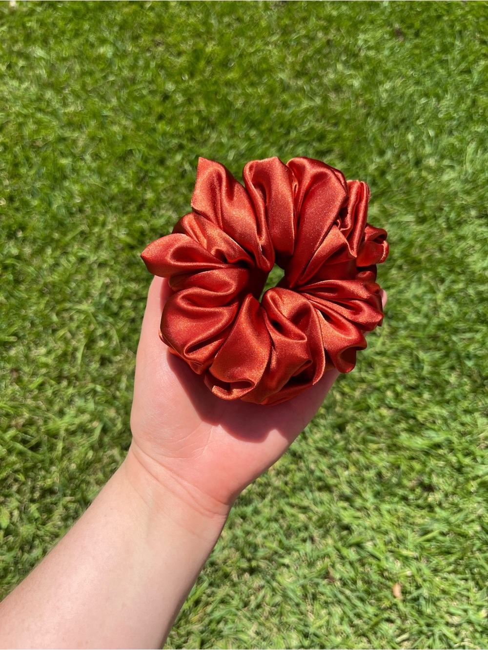 Handmade Orange Rust Satin Scrunchie
